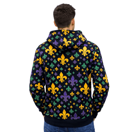 Adult Unisex Mardi Gras Full - Zip Hoodie with Fleur de Lis Print - Mardi Gras Apparel - Adult Unisex, Green, Hoodie - Hoodie