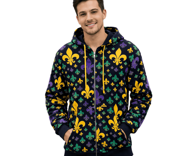 Adult Unisex Mardi Gras Full-Zip Hoodie Fleur-de-Lis Design