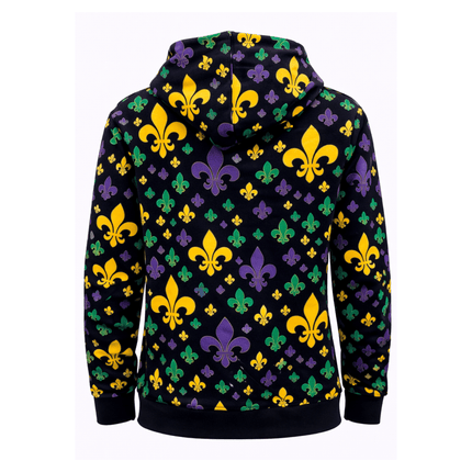 Adult Unisex Mardi Gras Full - Zip Hoodie with Fleur de Lis Print - Mardi Gras Apparel - Adult Unisex, Green, Hoodie - Hoodie