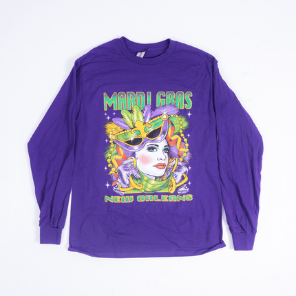 Adult Unisex Mardi Gras Mask Long Sleeve Sweatshirt Purple - Mardi Gras Apparel - Adult, Adult Unisex, Ladies - Sweatshirt