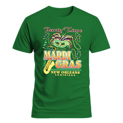 Adult Unisex Mardi Gras Party Time Tee - Shirt - Mardi Gras Apparel - Adult, Adult Unisex, Crew Neck - Tee - Shirt