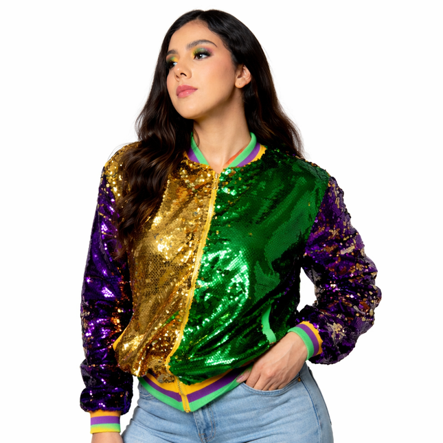 Adult Unisex Mardi Gras Sequin Jacket - Purple, Gold & Green - Mardi Gras Apparel - Adult, apparel discount tier, Gold - Sequin Jacket