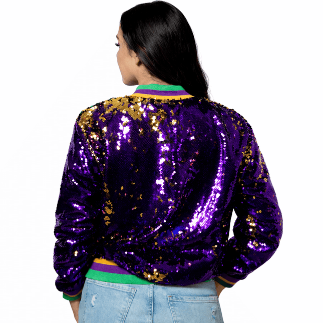 Adult Unisex Mardi Gras Sequin Jacket - Purple, Gold & Green - Mardi Gras Apparel - Adult, apparel discount tier, Gold - Sequin Jacket