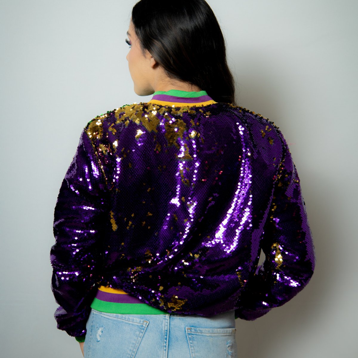 Adult Unisex Mardi Gras Sequin Jacket - Purple, Gold & Green - Mardi Gras Apparel - Adult, Gold, Green - Sequin Jacket