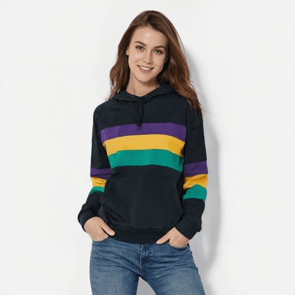 Adult Unisex Mardi Gras Striped Pullover Black Hoodie - Mardi Gras Apparel - Adult Unisex, Green, Hoodie - Hoodie