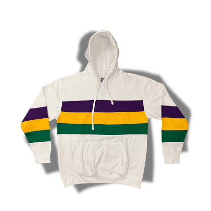 Adult Unisex Mardi Gras Striped Pullover White Hoodie - Mardi Gras Apparel - Adult Unisex, Green, Hoodie - Hoodie