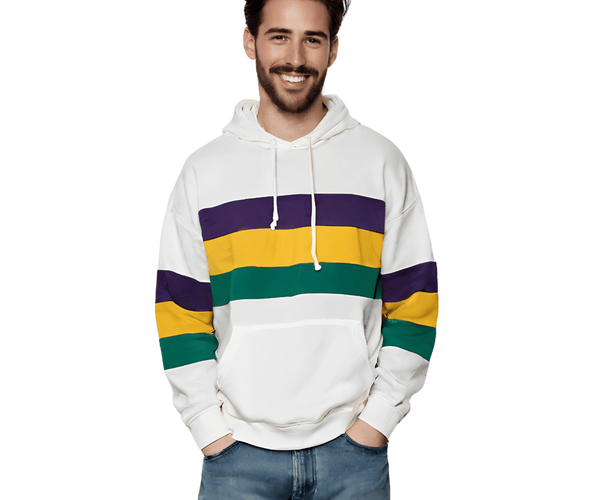 Adult Unisex Mardi Gras Striped Pullover White Hoodie - Mardi Gras