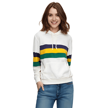 Adult Unisex Mardi Gras Striped Pullover White Hoodie - Mardi Gras Apparel - Adult Unisex, Green, Hoodie - Hoodie