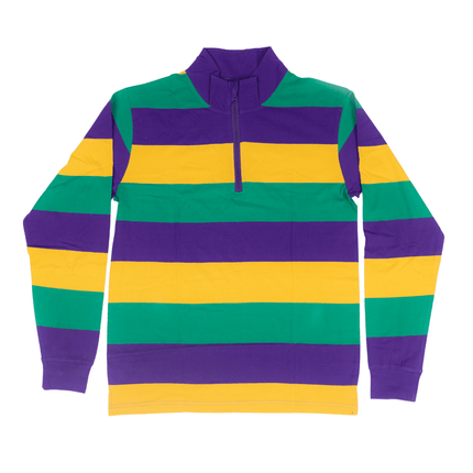 Adult Unisex Mardi Gras Striped Quarter - Zip Pullover - Mardi Gras Apparel - Adult Unisex, Button Up, Collared - Sweatshirt