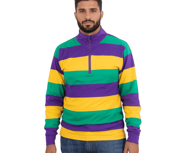 Adult Unisex Mardi Gras Striped Quarter-Zip Pullover - Mardi Gras