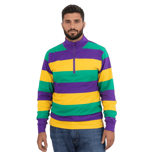 Adult Unisex Mardi Gras Striped Quarter - Zip Pullover - Mardi Gras Apparel - Adult Unisex, Button Up, Collared - Sweatshirt