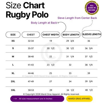Adult Unisex Mardi Gras Striped Rugby Polo Long Sleeve - Mardi Gras Apparel - Adult Unisex, Button Up, Collared - Rugby Polo