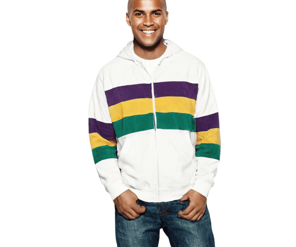 STORM JERSEY (MARDI GRAS) Sサイズ Adult Unisex Mardi Gras Striped Zipper White Hoodie - Mardi Gras