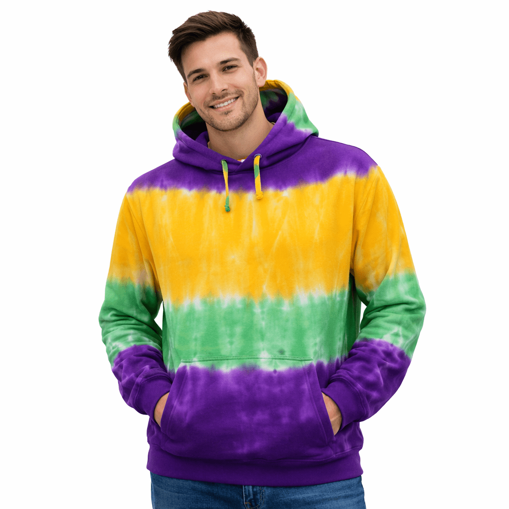 Mardi Gras Tie Dye Hoodie Sweat Shirt - Mardi Gras Apparel Mardi Gras Tie Dye Hoodie Sweat Shirt - Mardi Gras Apparel