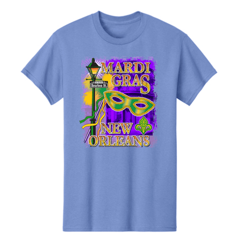Adult Unisex New Orleans Mardi Gras Violet Full Chest Print Tee Shirt - Mardi Gras Apparel - 100% Cotton, Adult, Crew Neck - Tee - Shirt