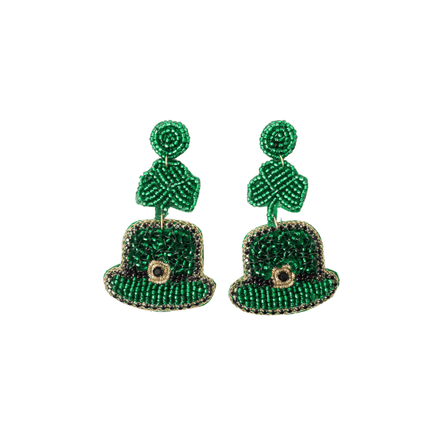 Beaded Leprechaun Hat Statement Earrings – St. Patrick’s Day - Mardi Gras Apparel - St. Patrick’s Day, , - Earrings