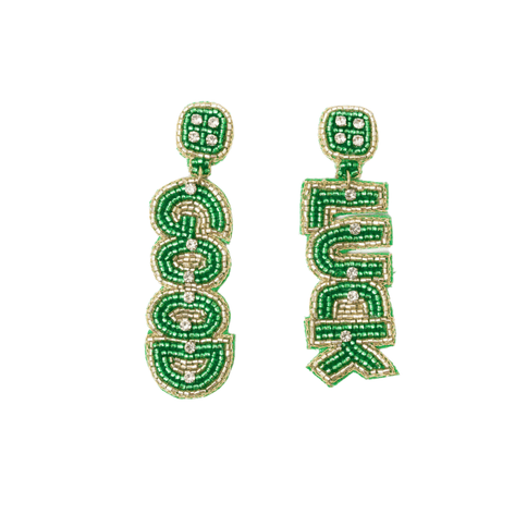 Beaded "Lucky" Statement Earrings – St. Patrick’s Day - Mardi Gras Apparel - St. Patrick’s Day, , - Earrings