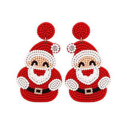 Beaded Santa Claus Statement Earrings - Mardi Gras Apparel - Accessories, Christmas, Earrings - Earrings
