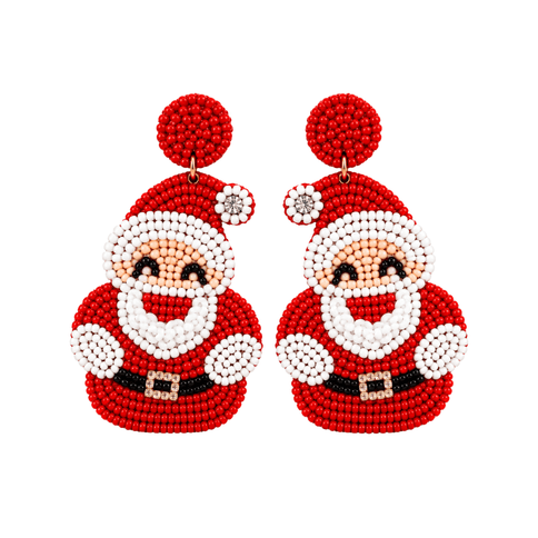 Beaded Santa Claus Statement Earrings - Mardi Gras Apparel - Accessories, Christmas, Earrings - Earrings