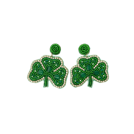 Beaded Shamrock Statement Earrings – St. Patrick’s Day - Mardi Gras Apparel - St. Patrick’s Day, , - Earrings