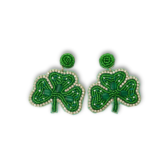 Beaded Shamrock Statement Earrings – St. Patrick’s Day - Mardi Gras Apparel - St. Patrick’s Day, , - Earrings