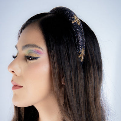 Black and Gold Fleur - de - Lis Embellished Headband - Mardi Gras Apparel