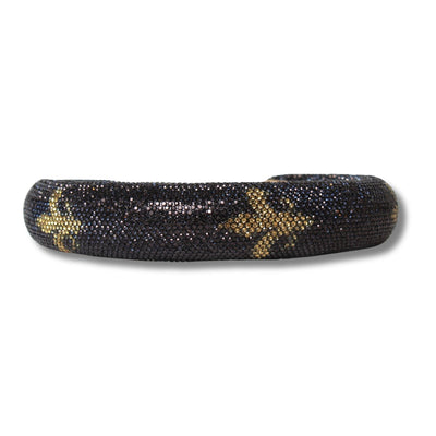 Black and Gold Fleur - de - Lis Embellished Headband - Mardi Gras Apparel