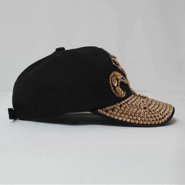 Black Fleur De Lis Crystal Embellished Ball Hat - Mardi Gras  display picture 1