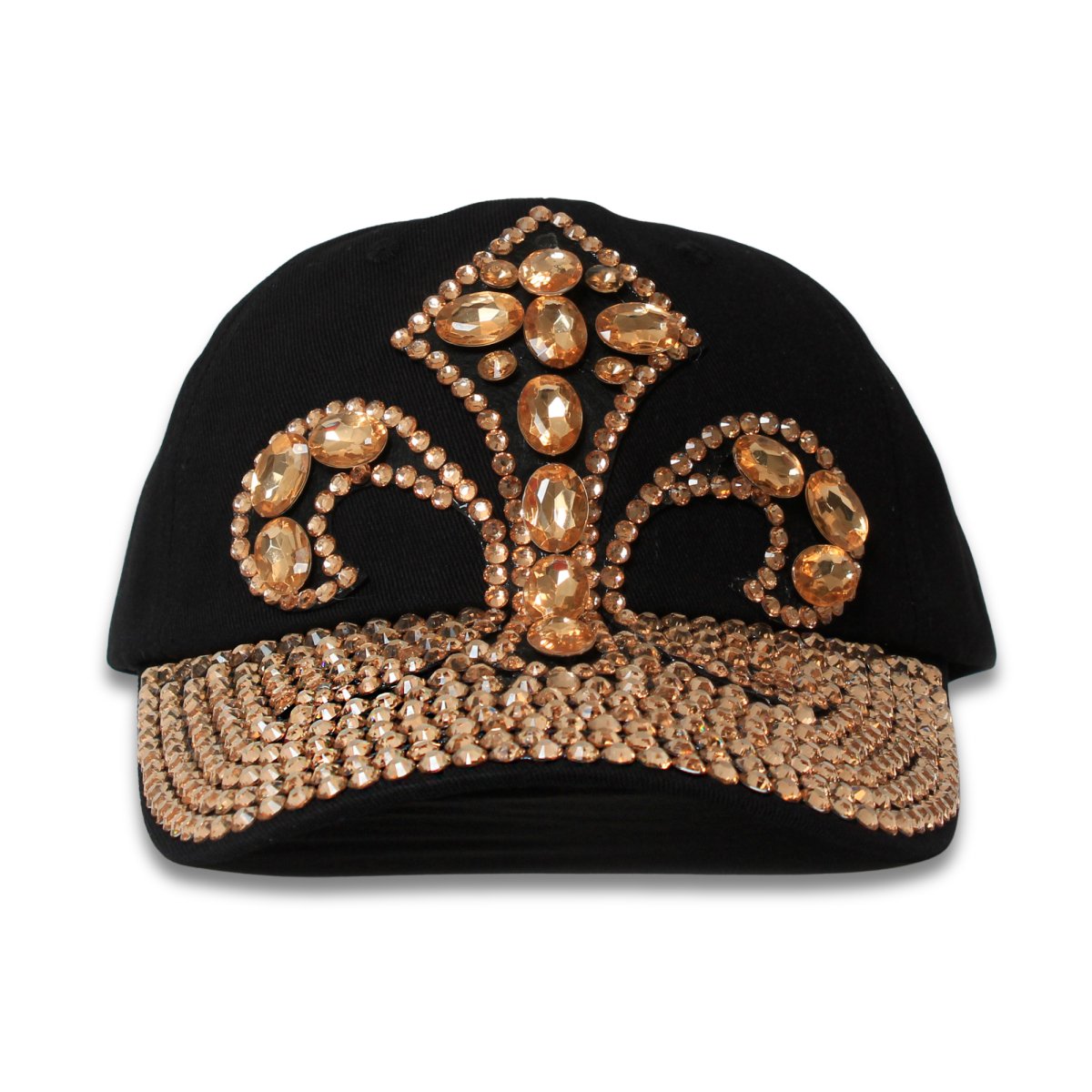 Black Fleur De Lis Crystal Embellished Ball Hat - Mardi Gras Apparel - Accessories, Hats, Mardi Gras - Hats