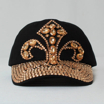 Black Fleur De Lis Crystal Embellished Ball Hat - Mardi Gras Apparel - Accessories, Hats, Mardi Gras - Hats