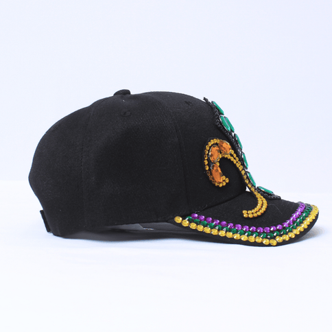 Black Fleur - de - Lis Rhinestone Baseball Hat - Mardi Gras Apparel - Accessories, Hats, Mardi Gras - Hats