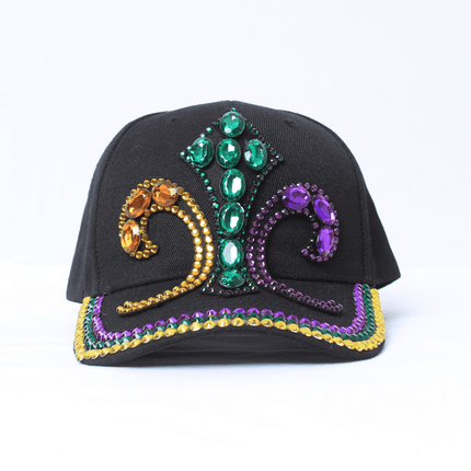 Black Fleur - de - Lis Rhinestone Baseball Hat - Mardi Gras Apparel - Accessories, Hats, Mardi Gras - Hats