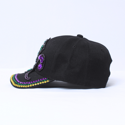 Black Fleur - de - Lis Rhinestone Baseball Hat - Mardi Gras Apparel - Accessories, Hats, Mardi Gras - Hats