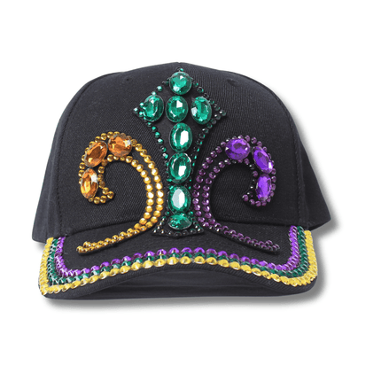 Black Fleur - de - Lis Rhinestone Baseball Hat - Mardi Gras Apparel - Accessories, Hats, Mardi Gras - Hats