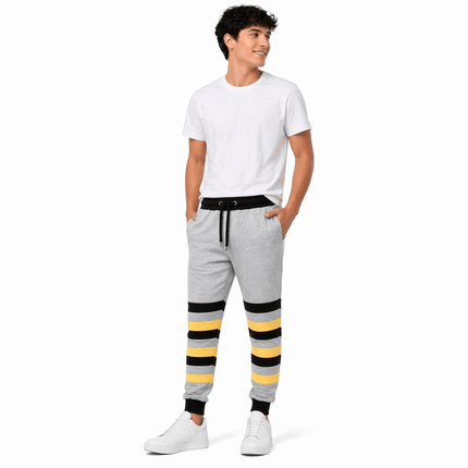 Black & Gold Light Grey Jogger pants With Regal Stripes - Mardi Gras Apparel - , , - Leggings
