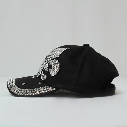 Black Silver Fleur De Lis Rhinestone Embellished Hat - Mardi Gras Apparel - Accessories, Hats, Mardi Gras - Hats