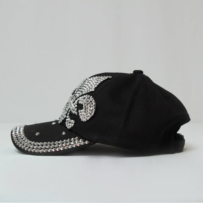 Black Silver Fleur De Lis Rhinestone Embellished Hat - Mardi 
