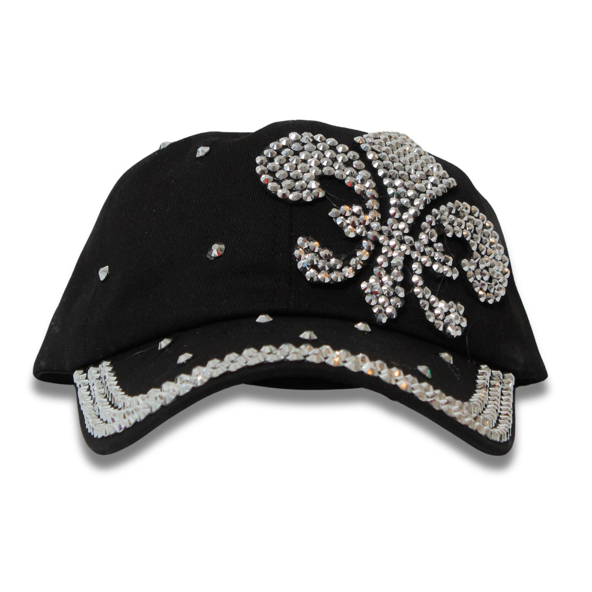 Black Silver Fleur De Lis Rhinestone Embellished Hat - Mardi Gras Apparel - Accessories, Hats, Mardi Gras - Hats