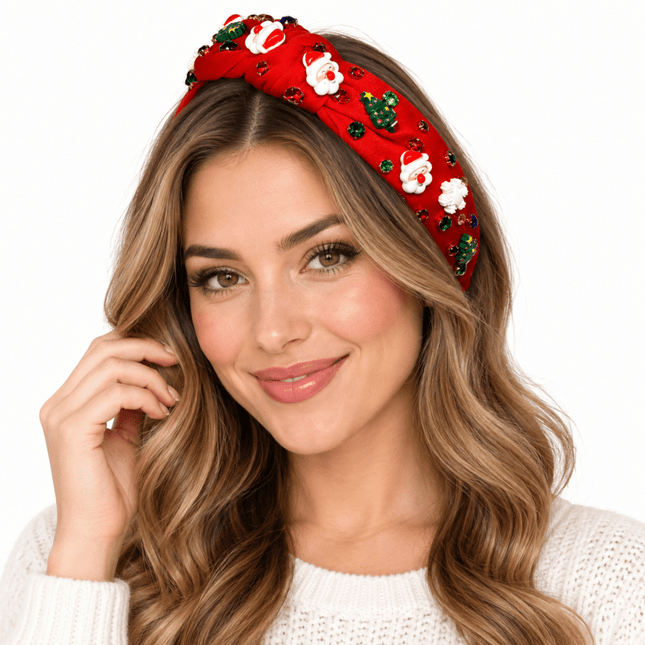 Christmas Embellished Knot Headband Red - Mardi Gras Apparel - Accessories, Christmas, Headbands - Headband