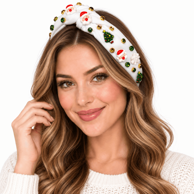 Christmas Embellished Knot Headband White - Mardi Gras Apparel - Accessories, Christmas, Headbands - Headband