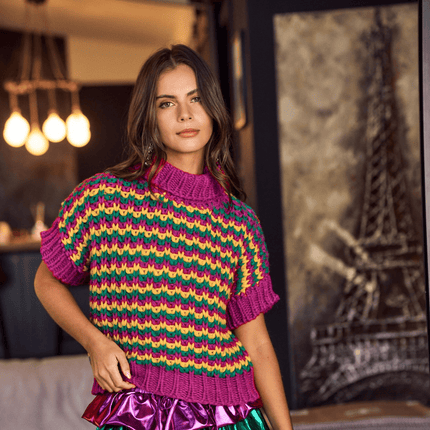 Chunky Ribbed Mardi Gras Half Sleeves Sweater - Mardi Gras Apparel - Adult, apparel discount tier, Bibi - Sweaters