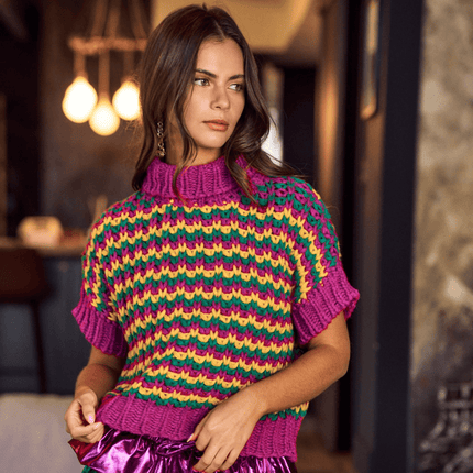 Chunky Ribbed Mardi Gras Half Sleeves Sweater - Mardi Gras Apparel - Adult, apparel discount tier, Bibi - Sweaters