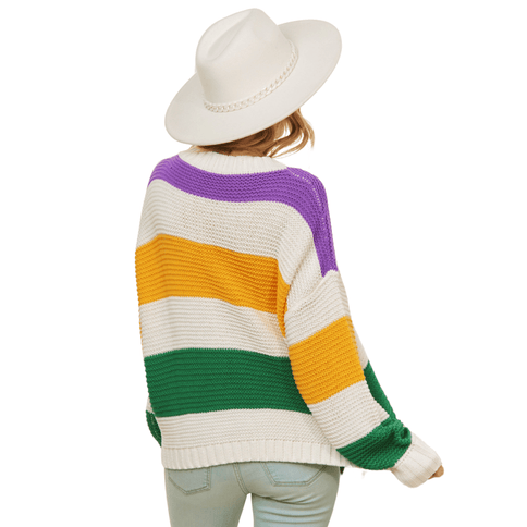 Classic Mardi Gras Colorful Stripe Relaxed Fit Pullover - Mardi Gras Apparel - Adult, Ladies, Mardi Gras - Sweatshirt