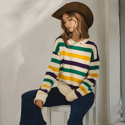 Classic Mardi Gras Stripes Sweater - Mardi Gras Apparel - Adult, apparel discount tier, Bibi - Sweaters