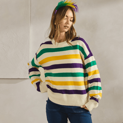 Classic Mardi Gras Stripes Sweater - Mardi Gras Apparel - Adult, apparel discount tier, Bibi - Sweaters