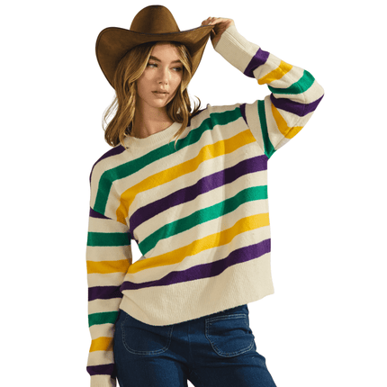 Classic Mardi Gras Stripes Sweater - Mardi Gras Apparel - Adult, apparel discount tier, Bibi - Sweaters