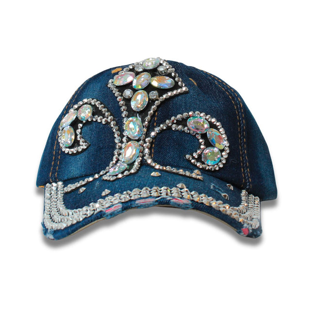 Embellished Crown Denim Cap Wholesale Bling Caps with CROWN Design Denim Hats main image 3