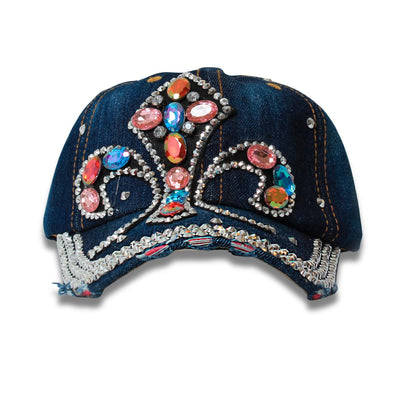 Denim Fleur De Lis Rhinestone Embellished Hat - Mardi Gras Apparel - Accessories, Hats, Mardi Gras - Hats