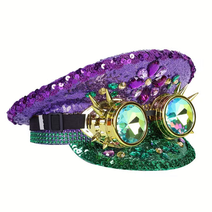 Mardi Gras Sequin Conductor Hat with Jewel Embellishments