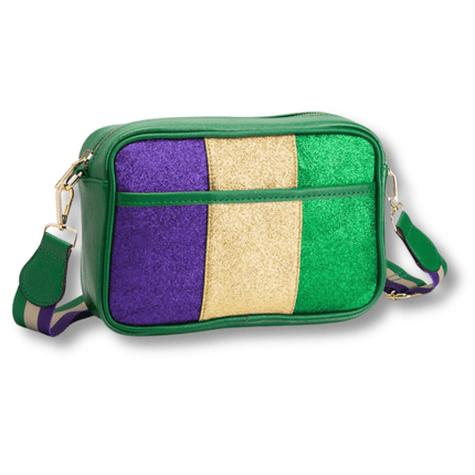 Faux Leather Mardi Gras Green Sparkle Crossbody Bag - Mardi Gras Apparel - Accessories, Bags, Green - Bag
